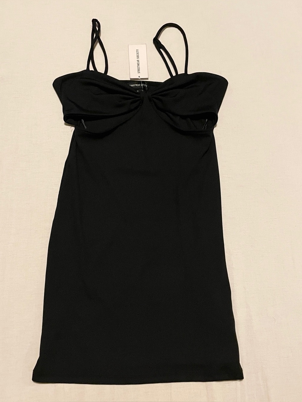 NWT Streetwear Society Black Ribbed Cutout Bow Mini Dress - Large